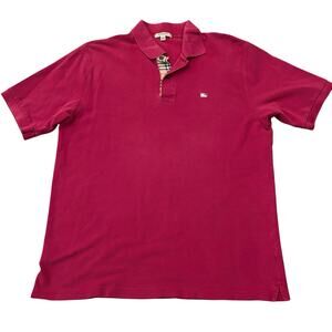 Vintage Burberry London Polo Nova Check Placket Raspberry Pink Large Hong Kong*